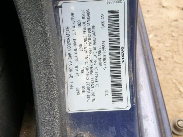 YV1VW29521F655624 - 2001 VOLVO V40 1.9T BLUE photo 10