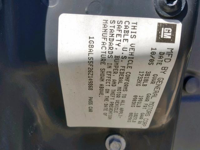 1G8AL55F26Z149868 - 2006 SATURN ION LEVEL BLACK photo 10