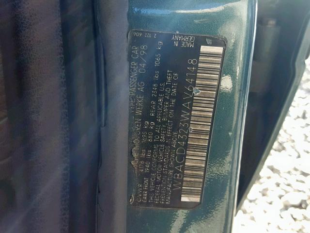 WBACD4323WAV64148 - 1998 BMW 328 I AUTO GREEN photo 10
