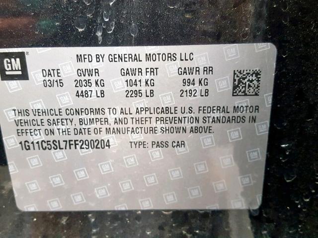 1G11C5SL7FF290204 - 2015 CHEVROLET MALIBU 1LT 灰色 照片 10