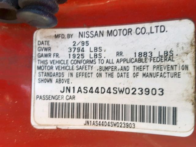 JN1AS44D4SW023903 - 1995 NISSAN 240SX BASE RED photo 10