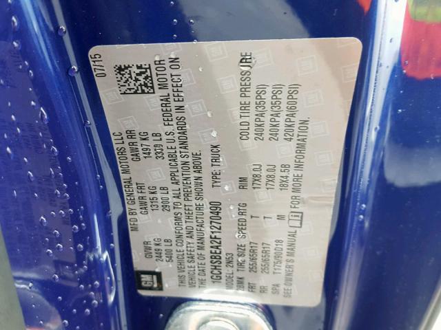1GCHSBEA2F1270490 - 2015 CHEVROLET COLORADO L BLUE photo 10