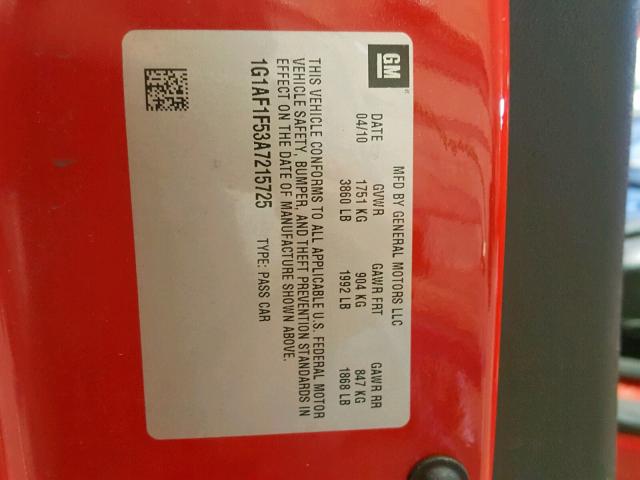 1G1AF1F53A7215725 - 2010 CHEVROLET COBALT 2LT RED photo 10