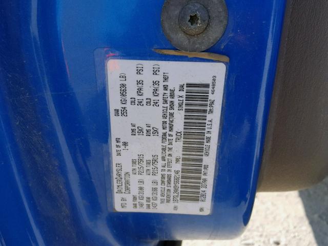 1B7GL2AX9YS682146 - 2000 DODGE DAKOTA QUA BLUE photo 10