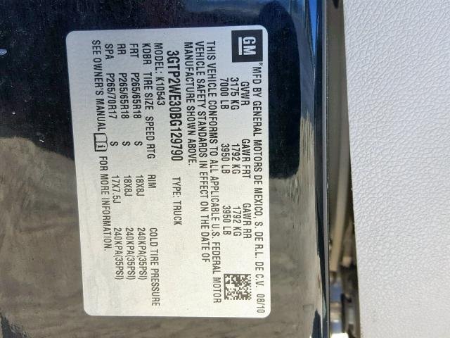 3GTP2WE30BG129790 - 2011 GMC SIERRA K15 BLACK photo 10