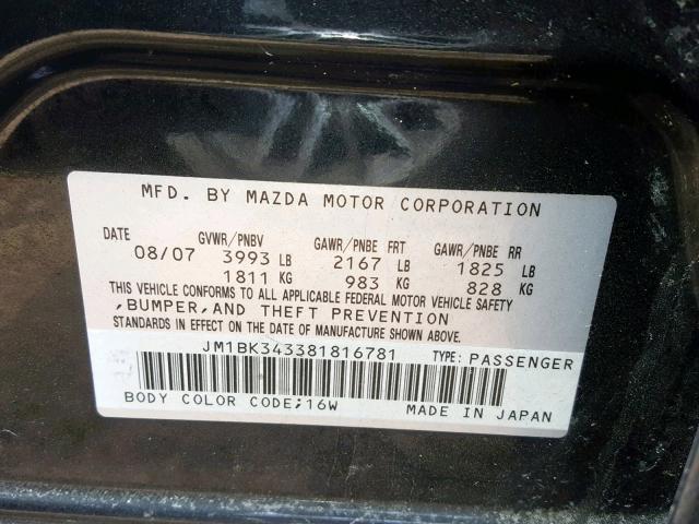 JM1BK343381816781 - 2008 MAZDA 3 HATCHBAC BLACK photo 10