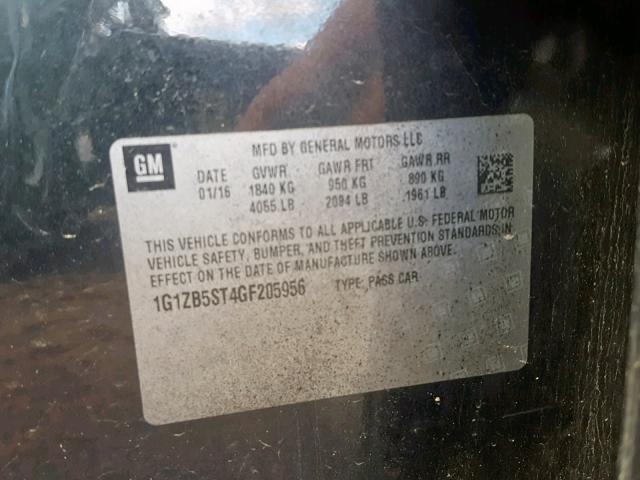 1G1ZB5ST4GF205956 - 2016 CHEVROLET MALIBU LS შავი ფოტო 10