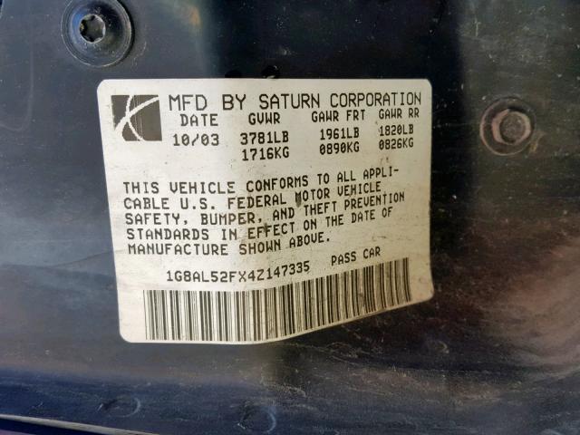 1G8AL52FX4Z147335 - 2004 SATURN ION LEVEL BURGUNDY photo 10