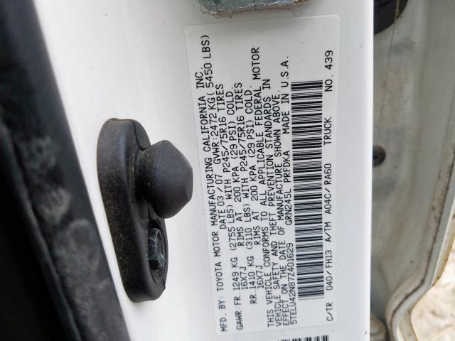 5TELU42N87Z401629 - 2007 TOYOTA TACOMA DOUBLE CAB  照片 10