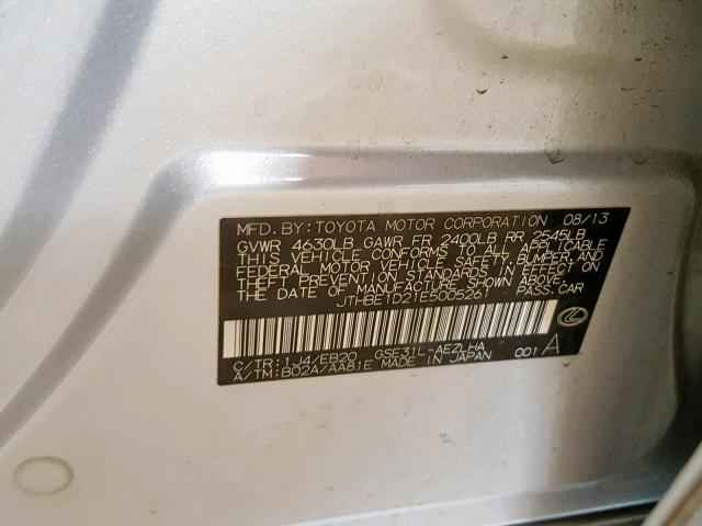 JTHBE1D21E5005261 - 2014 LEXUS IS 350 SILVER photo 10