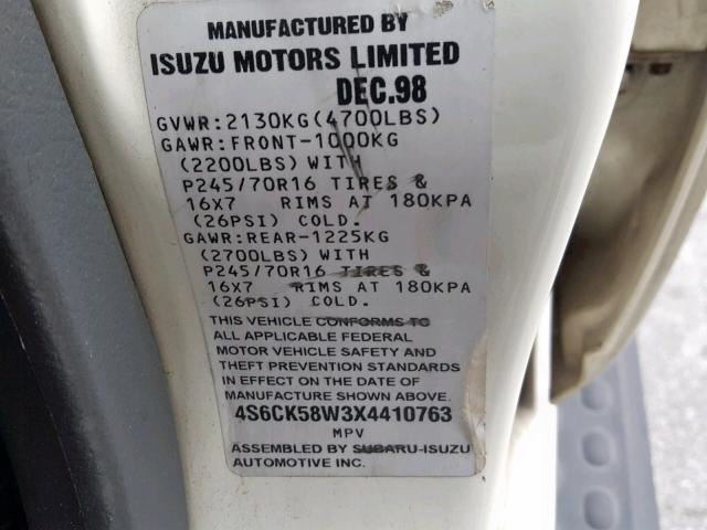 4S6CK58W3X4410763 - 1999 HONDA PASSPORT E 白色 照片 10