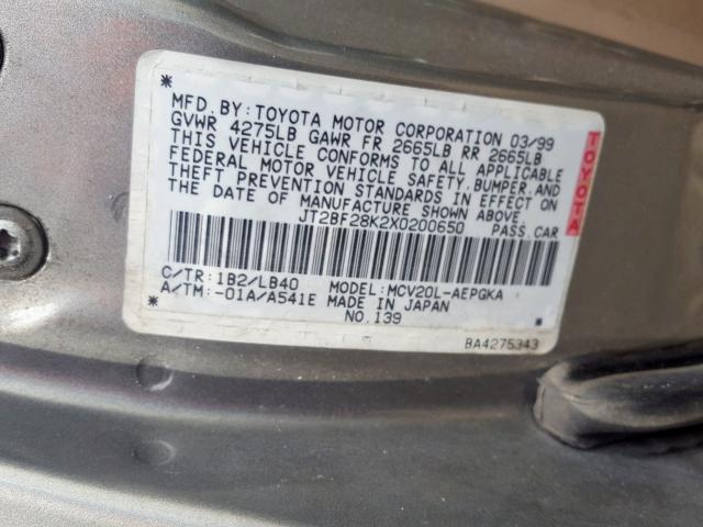 JT2BF28K2X0200650 - 1999 TOYOTA CAMRY LE  photo 10