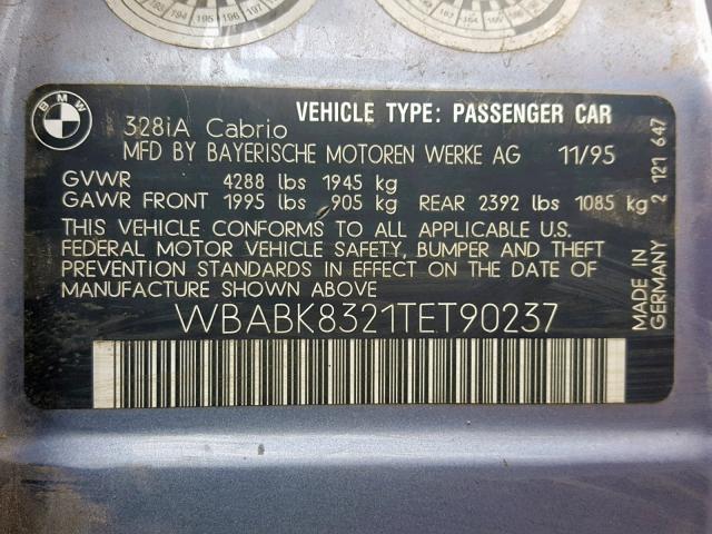 WBABK8321TET90237 - 1996 BMW 328 IC AUT BLUE photo 10