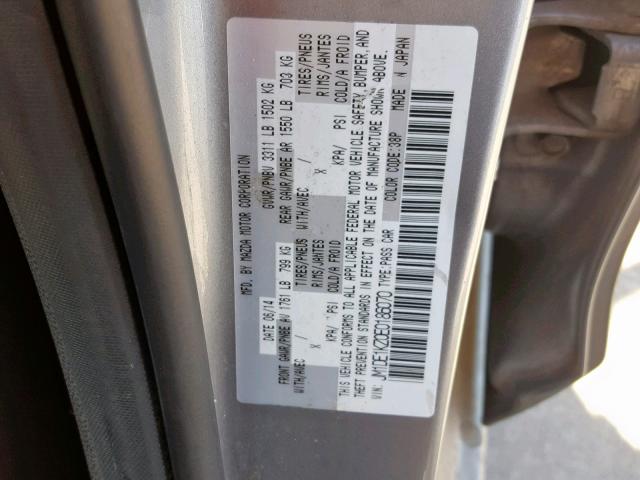 JM1DE1KZ0E0186070 - 2014 MAZDA MAZDA2 SPO GRAY photo 10