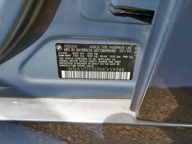 WBAVD33596KV59348 - 2006 BMW 330 XI BLUE photo 10