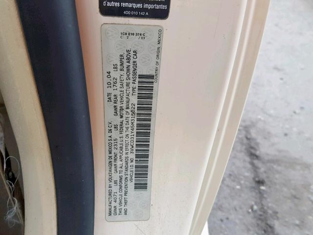 3VWCD31Y45M315022 - 2005 VOLKSWAGEN NEW BEETLE 奶油色 照片 10