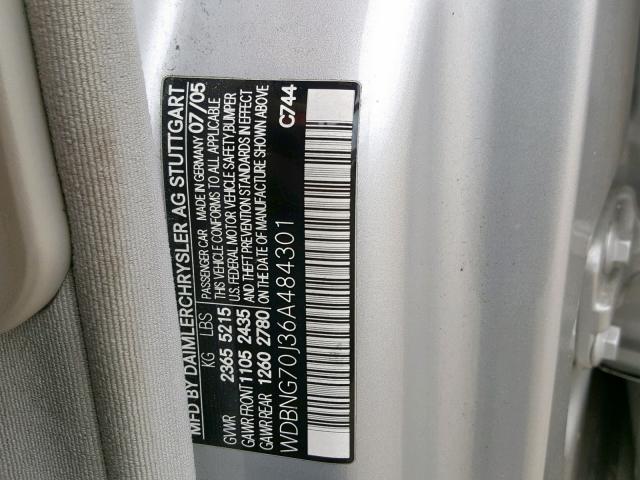 WDBNG70J36A484301 - 2006 MERCEDES-BENZ S 430 SILVER photo 10