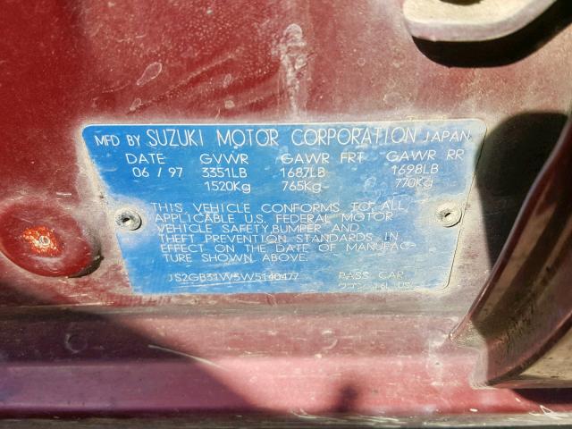 JS2GB31W5W5140477 - 1998 SUZUKI ESTEEM GL RED photo 10