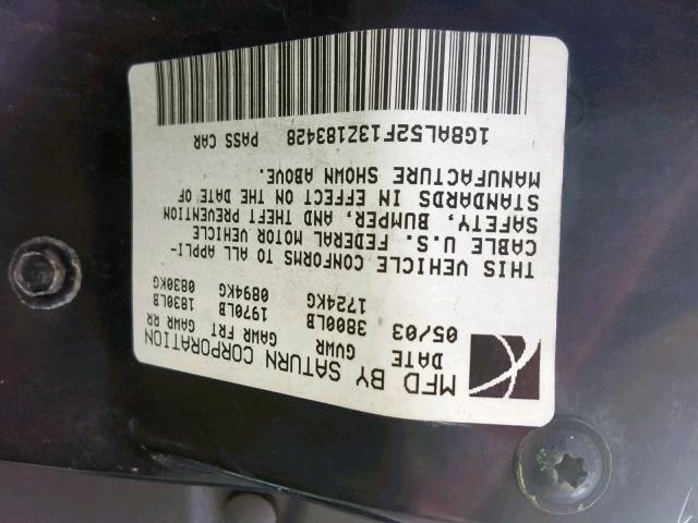 1G8AL52F13Z183428 - 2003 SATURN ION LEVEL WHITE photo 10