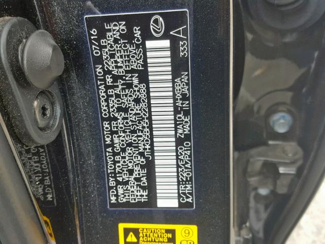 JTHKD5BH5H2282888 - 2017 LEXUS CT200H BLACK photo 10