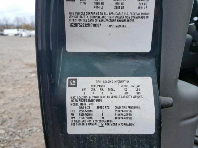 1G2NF52E32M619007 - 2002 PONTIAC GRAND AM S GREEN photo 10