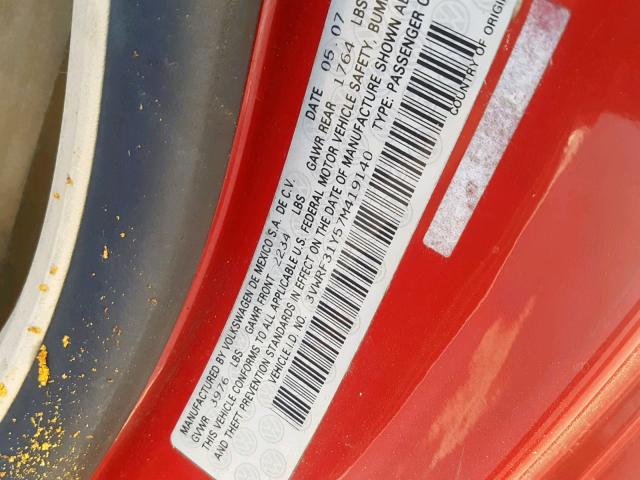 3VWRF31Y57M419140 - 2007 VOLKSWAGEN NEW BEETLE Rot Foto 10