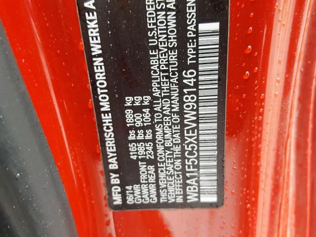 WBA1F5C5XEVW98146 - 2014 BMW 228 I RED photo 10