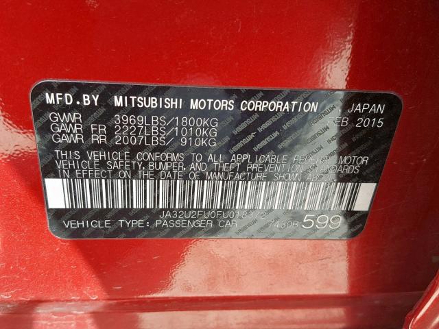 JA32U2FU0FU018372 - 2015 MITSUBISHI LANCER ES RED photo 10