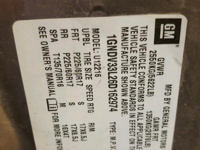 1GNDV33L26D162974 - 2006 CHEVROLET UPLANDER L Qəhvəyi foto 10