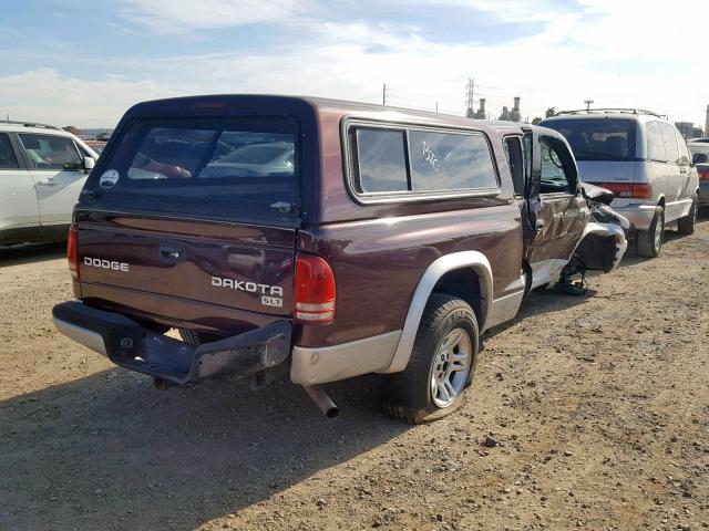 1D7GL42KX4S561186 - 2004 DODGE DAKOTA SLT MAROON photo 4