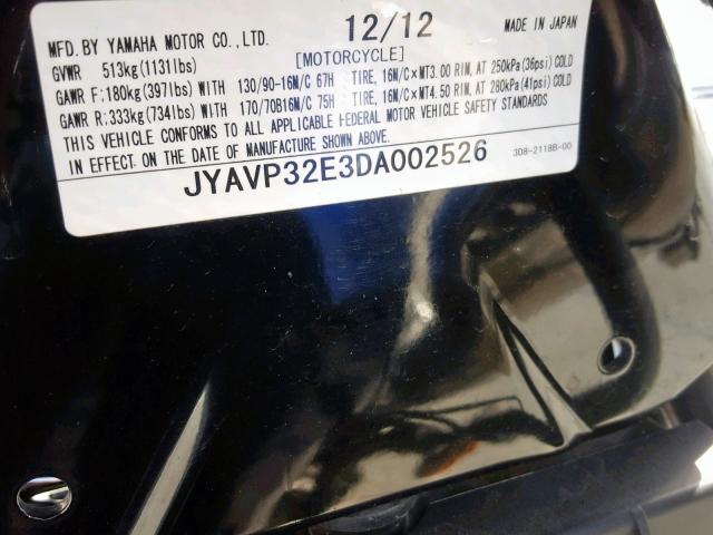 JYAVP32E3DA002526 - 2013 YAMAHA XVS1300 CT BLUE photo 10