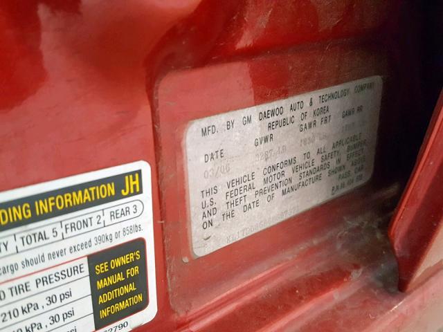 KL1TD66686B667371 - 2006 CHEVROLET AVEO BASE Қызыл фото 10