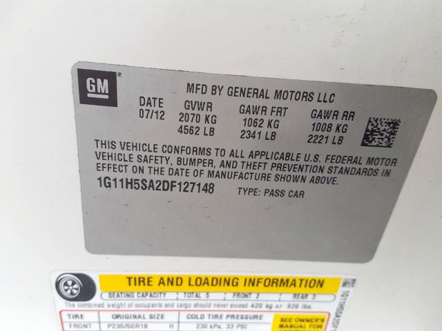 1G11H5SA2DF127148 - 2013 CHEVROLET MALIBU LTZ  ფოტო 10