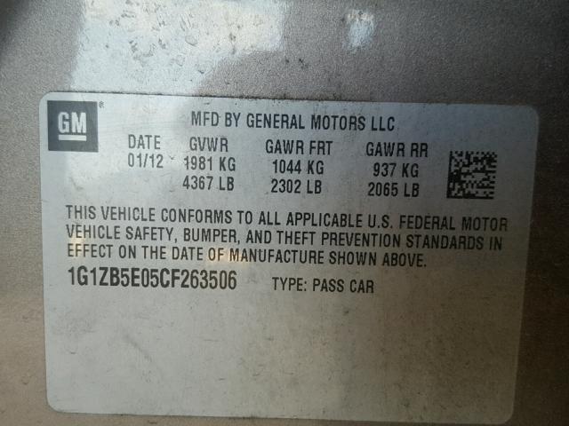 1G1ZB5E05CF263506 - 2012 CHEVROLET MALIBU LS GRAY photo 10