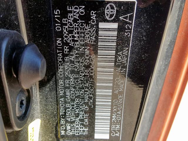 JTKJF5C71FJ006426 - 2015 TOYOTA SCION TC 橙色 照片 10