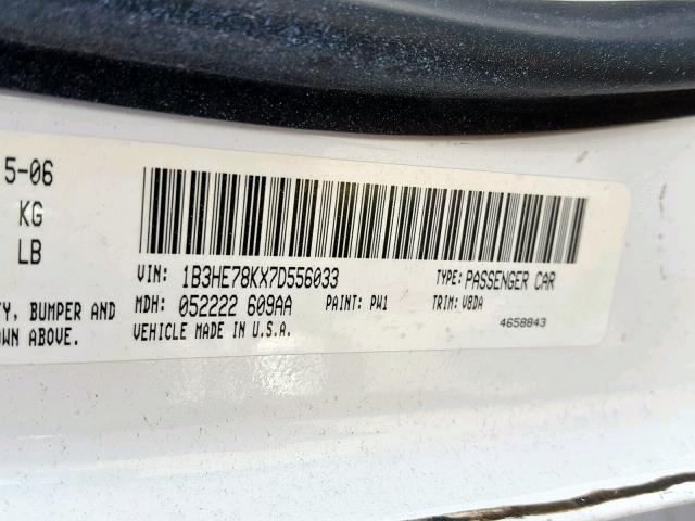 1B3HE78KX7D556033 - 2007 DODGE CALIBER R/ WHITE photo 10