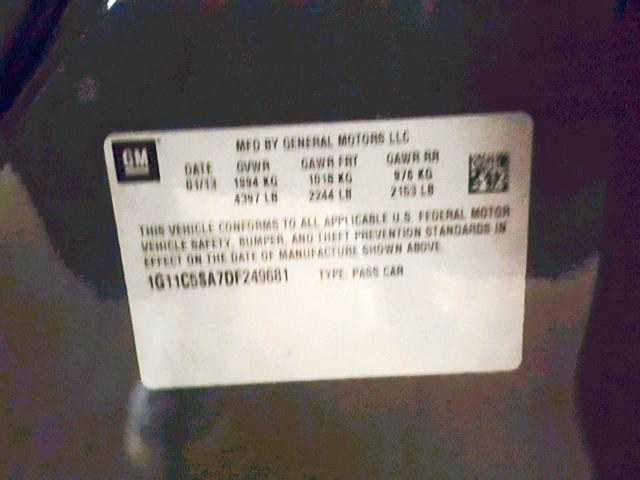 1G11C5SA7DF249681 - 2013 CHEVROLET MALIBU 1LT 石墨色 照片 10