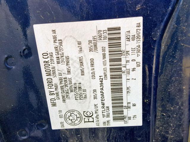 1FTLR4FE0APA39421 - 2010 FORD RANGER SUP BLUE photo 10