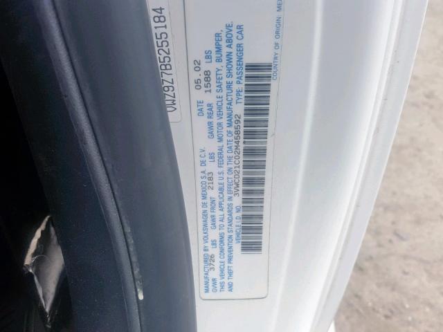 3VWCD21C02M458592 - 2002 VOLKSWAGEN NEW BEETLE თეთრი ფოტო 10