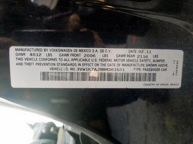 3VW1K7AJ9BM361531 - 2011 VOLKSWAGEN JETTA BASE  照片 10