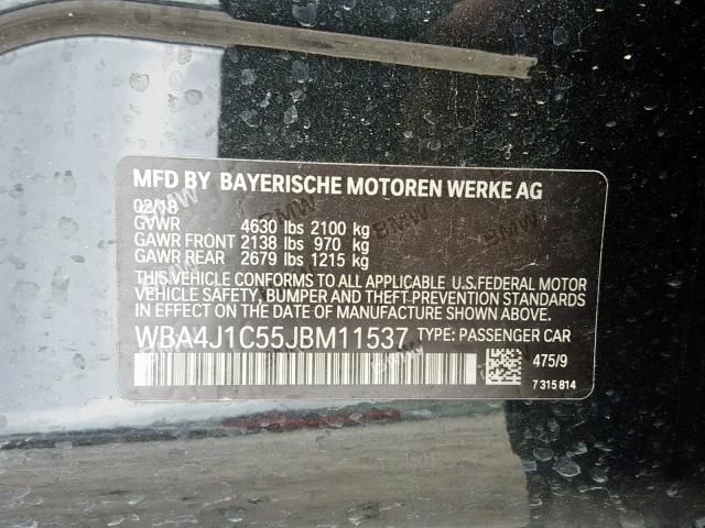WBA4J1C55JBM11537 - 2018 BMW 430I GRAN BLACK photo 10