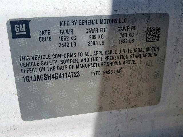 1G1JA6SH4G4174723 - 2016 CHEVROLET SONIC LS 白色 照片 10