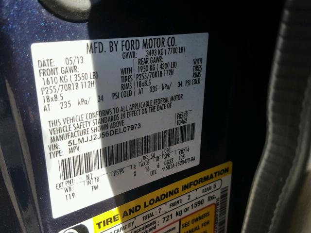 5LMJJ2J56DEL07973 - 2013 LINCOLN NAVIGATOR Көк фото 10