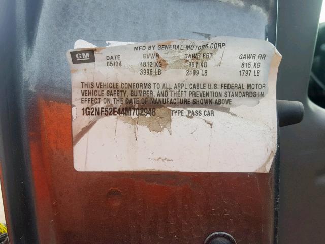 1G2NF52E44M702948 - 2004 PONTIAC GRAND AM S GRAY photo 10