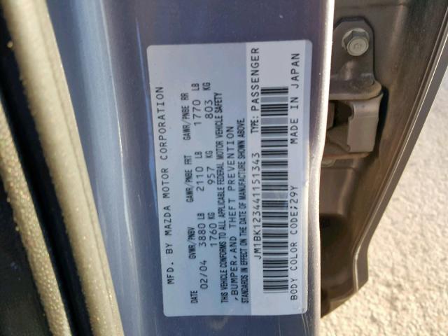 JM1BK123441151343 - 2004 MAZDA 3 S GRAY photo 10