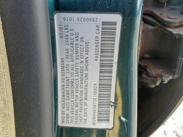 WVWYH63B72E105829 - 2002 VOLKSWAGEN PASSAT GLX 绿色 照片 10