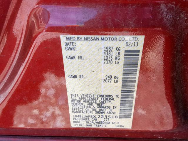 1N4BL3AP2DC223518 - 2013 NISSAN ALTIMA 3.5 RED photo 10