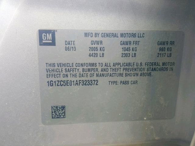 1G1ZC5E01AF323372 - 2010 CHEVROLET MALIBU 1LT SILVER photo 10