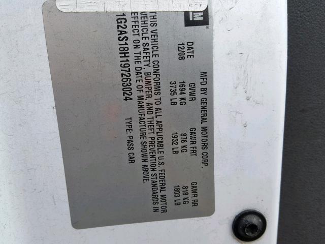 1G2AS18H197263024 - 2009 PONTIAC G5 WHITE photo 10