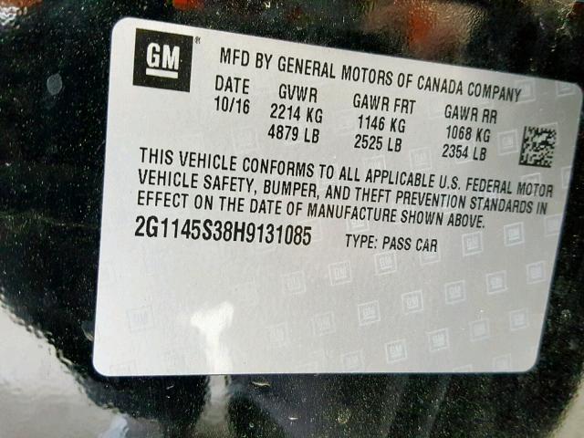 2G1145S38H9131085 - 2017 CHEVROLET IMPALA PRE BLACK photo 10